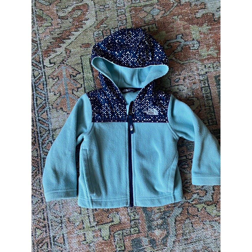The North Face 2T Toddler Hooded Full Zip Fleece Jacket Blue Colorblock